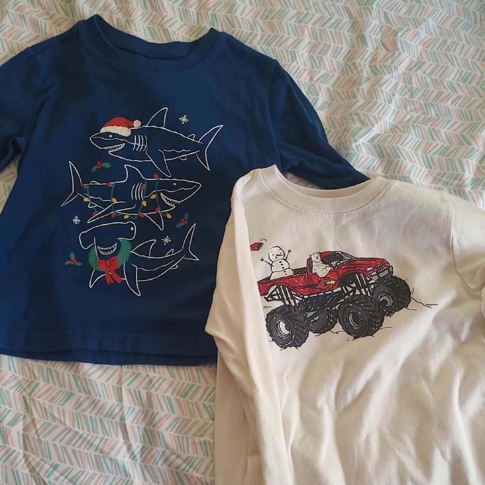 Lot Of 2 Christmas/Holiday Toddler Boy Long Sleeve Shirt Size 3T